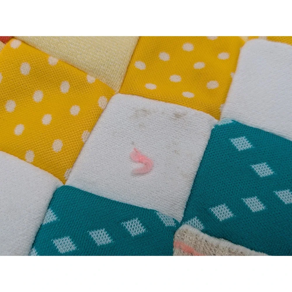 VTG 38x46 Baby Blanket Square Crib Quilted Multicolor Patchwork Holly Hobbie